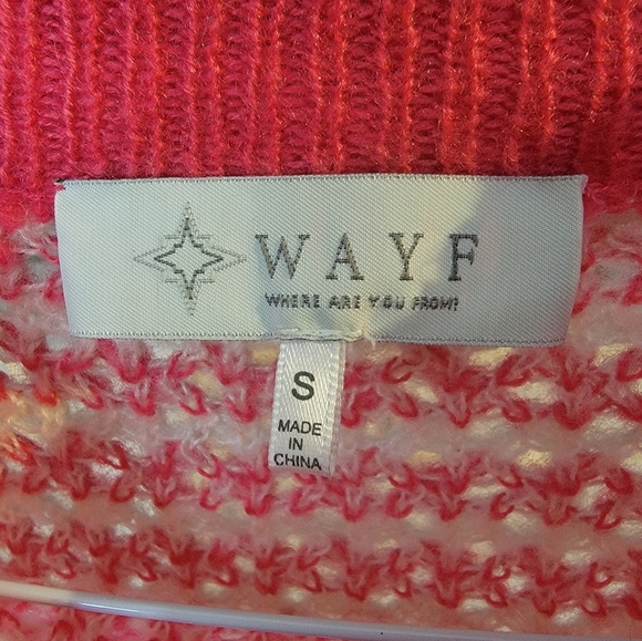 WAYF Open Knit Stripe Crewneck Sweater White Pink Size S - Picture 5 of 7